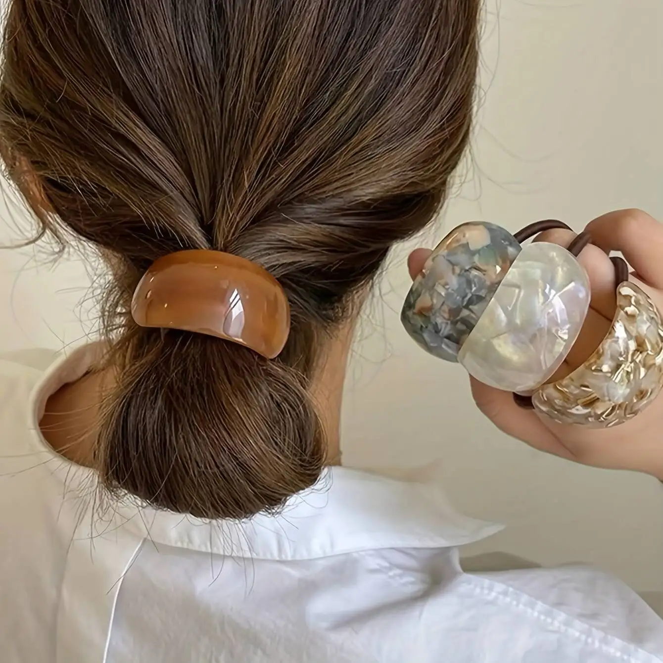 ربطة شعر أنيقة من الأسيتات المزخرفة بالرخام، حامل ذيل حصان لطيف وحلو للنساء والفتيات، أربطة شعر مرنة على الموضة، أربطة مطاطية #2