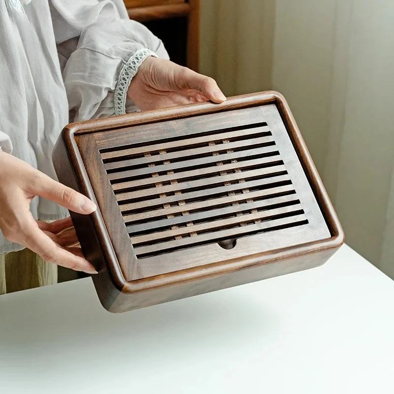 Walnut Solid Wood Tray Household Small Dry Brewing And Draining Tea Set Office Water Storage Table Drainage Tea Tray 2