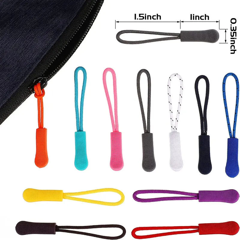 10/20Pcs Zipper Pulls Replacement Colorful Zipper Tags Strong Nylon Cord Extender for Backpack Jackets Luggage Purses Sweatshirt