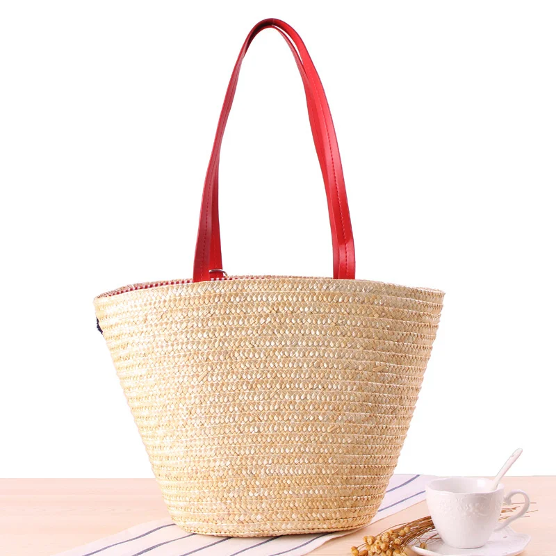 Women Summer Beach Bag With Hairball Tassel Lady Large Tote Letter Messager Bag Girl Hoilday Rattan Handbag C97