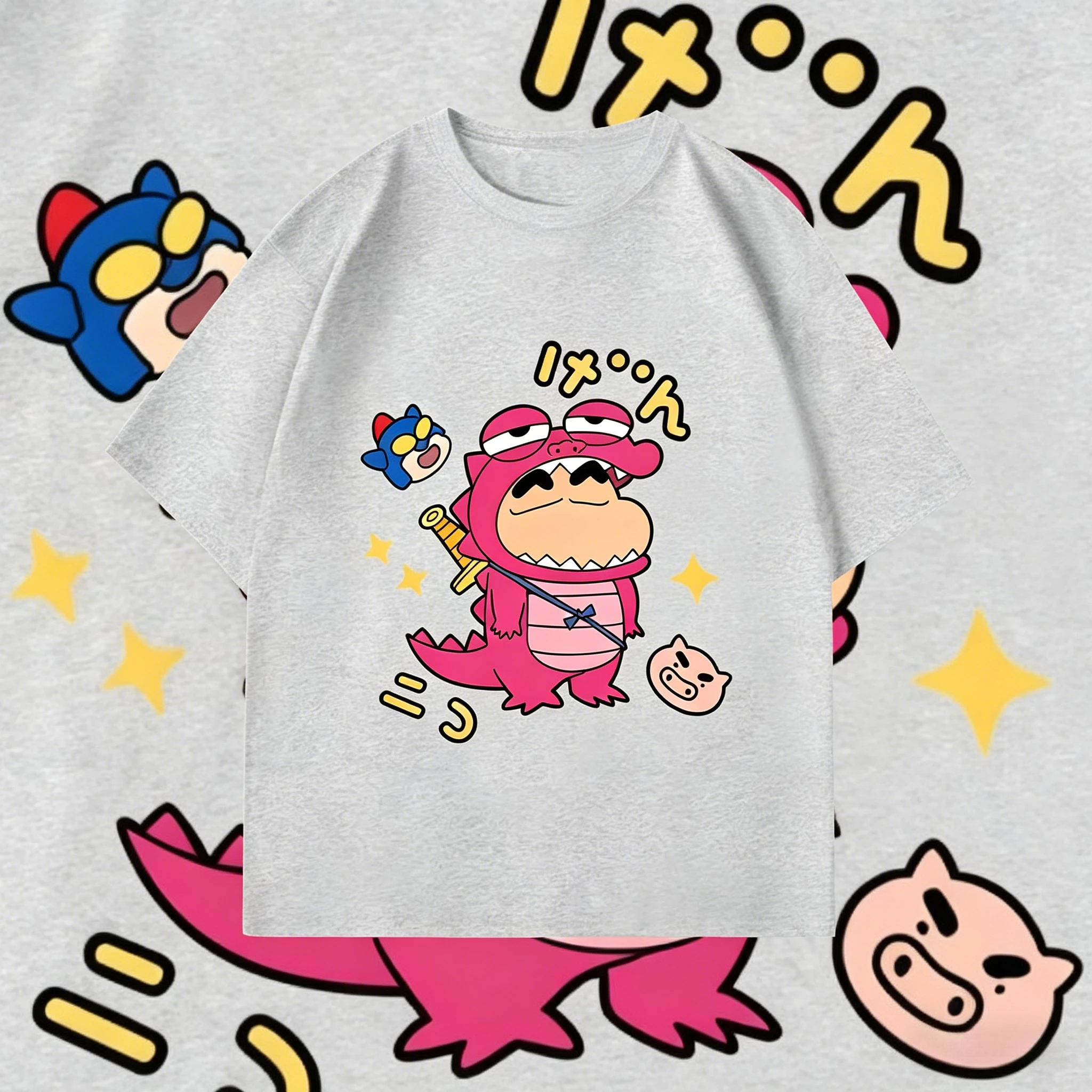 Camiseta informal con estampado de dinosaurio de Crayon Shin Chan, camiseta de manga corta con estampado de anime
