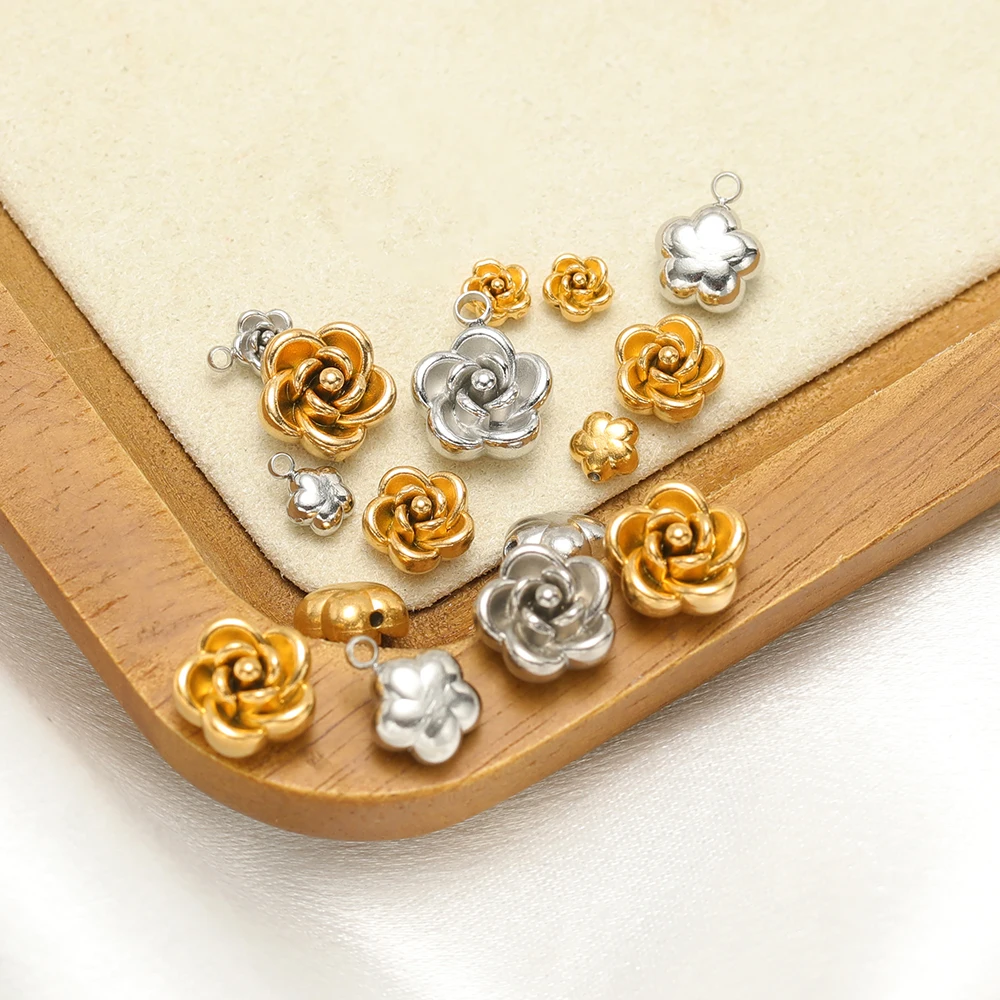 10 Stück Edelstahl-Goldperlen Rosenblüten-Anhänger für DIY-Schmuck, Mädchen- und Damenanhänger, Halsketten, Armbänder, Fußkettchen, Ohrringe. – Detail 4