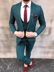 3 Piece Prom Suits for Men Slim Fit Groom Tuxedos Peak Lapel Wedding/Business Formal Party Suits Blazer Vest Pants Costume Homme