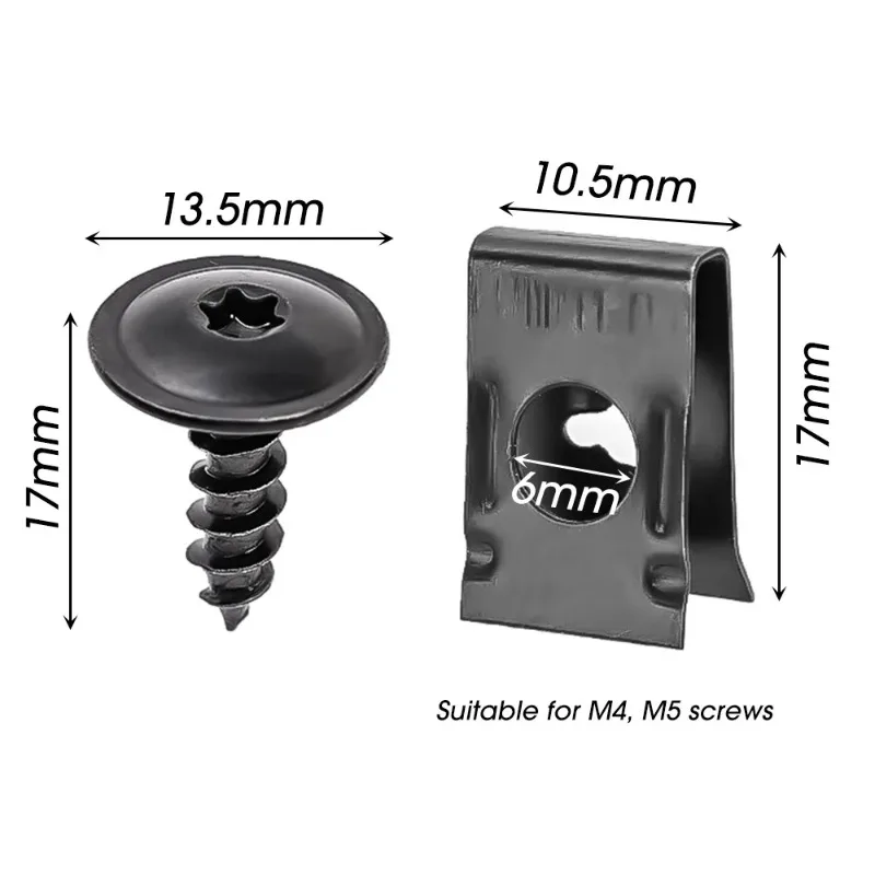 Car Modification Clip Car Screw Base U-shaped Clip Self Tapping Screws Metal Interior Mudguard Bumper Protection Clip Metal Seat