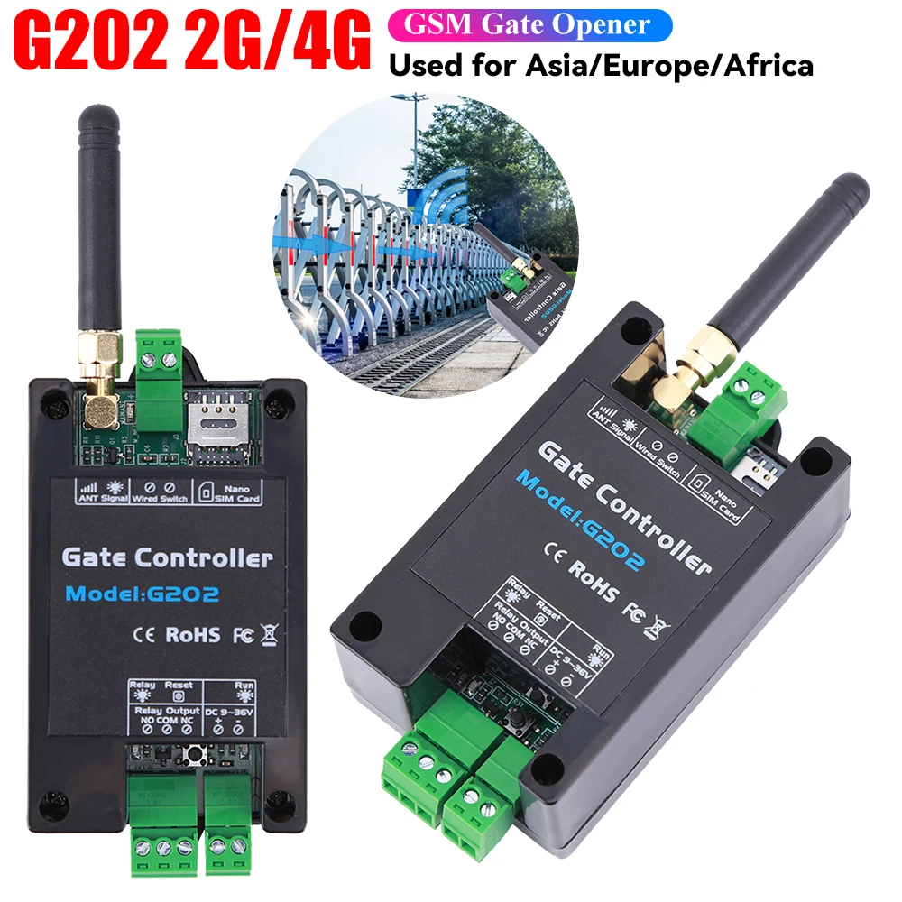 G202 GSM 2G/4G Gate Opener Relay WiFi Controller 12V Remote Door Access Free Call 850/900/1800/1900MHz for Garage Doors Shutters