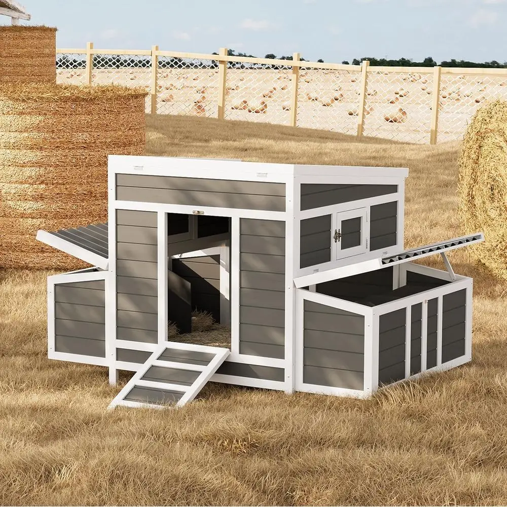 

Outdoor Farm Chicken House for 4-6 Birds with 2 Nesting Boxes, Anti-Slip Ramp, and Removable Tray (54.41x34.49x34.05)