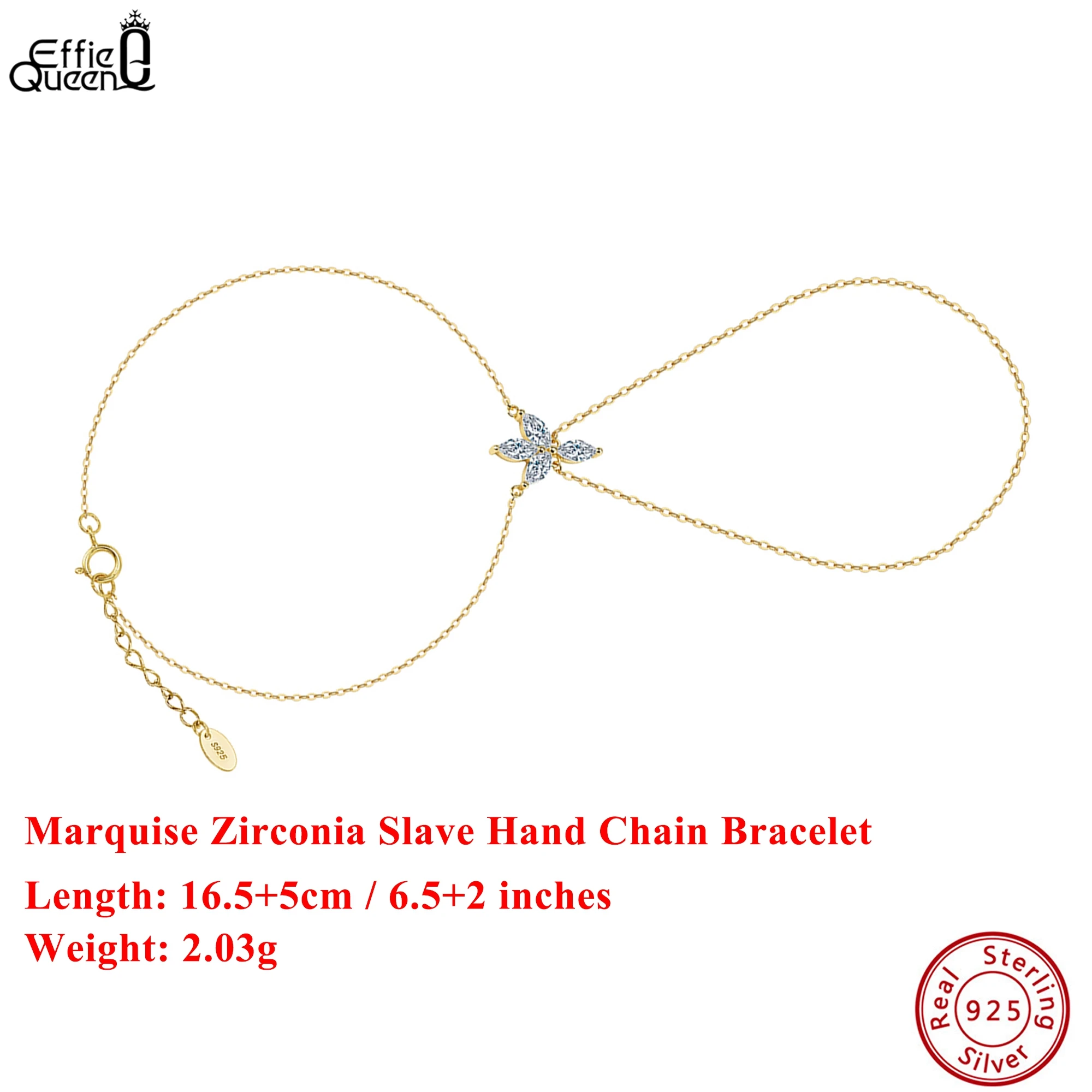 EFFIE QUEEN 925 plata pura 14k oro Marquesa Zirconia esclavo cadena pulsera joyería Simple para mujeres banquete fiesta regalo APV01