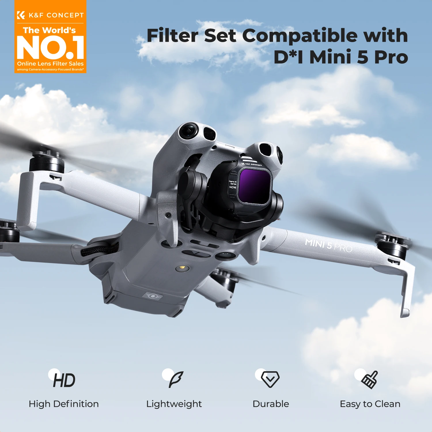 

Набор ND-фильтров K&F CONCEPT для DJI Mini 5 Pro (4 шт.): ND8, ND16, ND32, ND64, многопокрытые фильтры нейтральной плотности для дронов, устанавливаемые на клипсах.