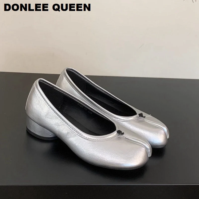 2026 Fashion Split Toe Flats Shoes Women Slip On Casual Loafers Chunky Heel British Oxford Shoes Soft Moccasins Zapatos De Mujer
