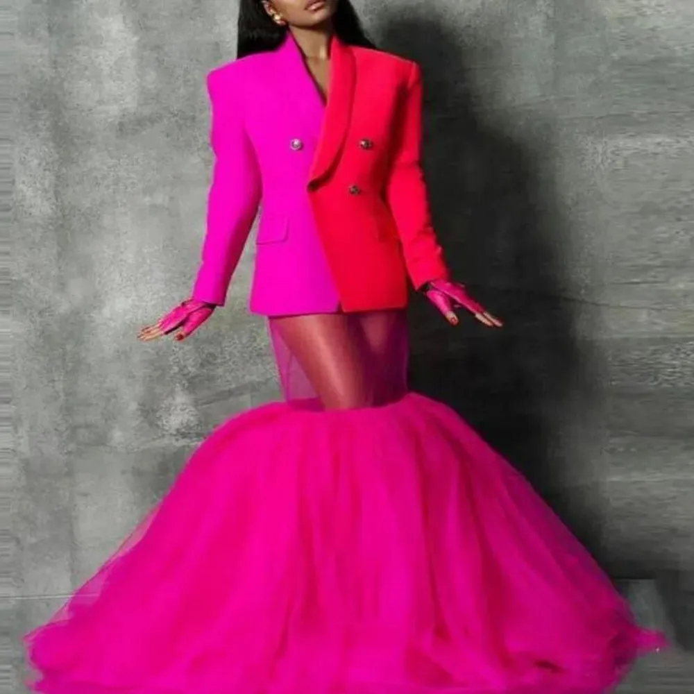 Fuchsia Sexy Evening Dresses  Sexy See Throuth Mermaid Women Prom Gowns robes de soirée Custom Made