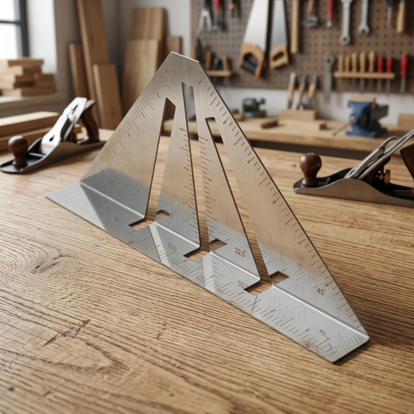 Triangular Metal Miter Square Ruler with 22.5 45 90 Degree Markings for Professional For Framing and Structural Layout