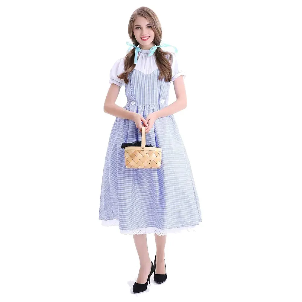 

Adult Women's Blue Gingham Maid Dress Alice Maid Pastoral Character Costumes Halloween Carnival Cosplay Dress