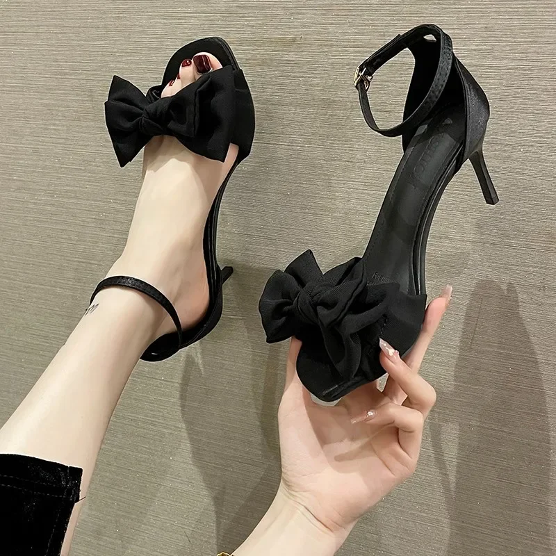 2023 New Bow Women Shoes Summer High Heels Sandals Designer Party Pumps Shoes Dress Wedding Sexy Fad Stilettos Femme Zapatos