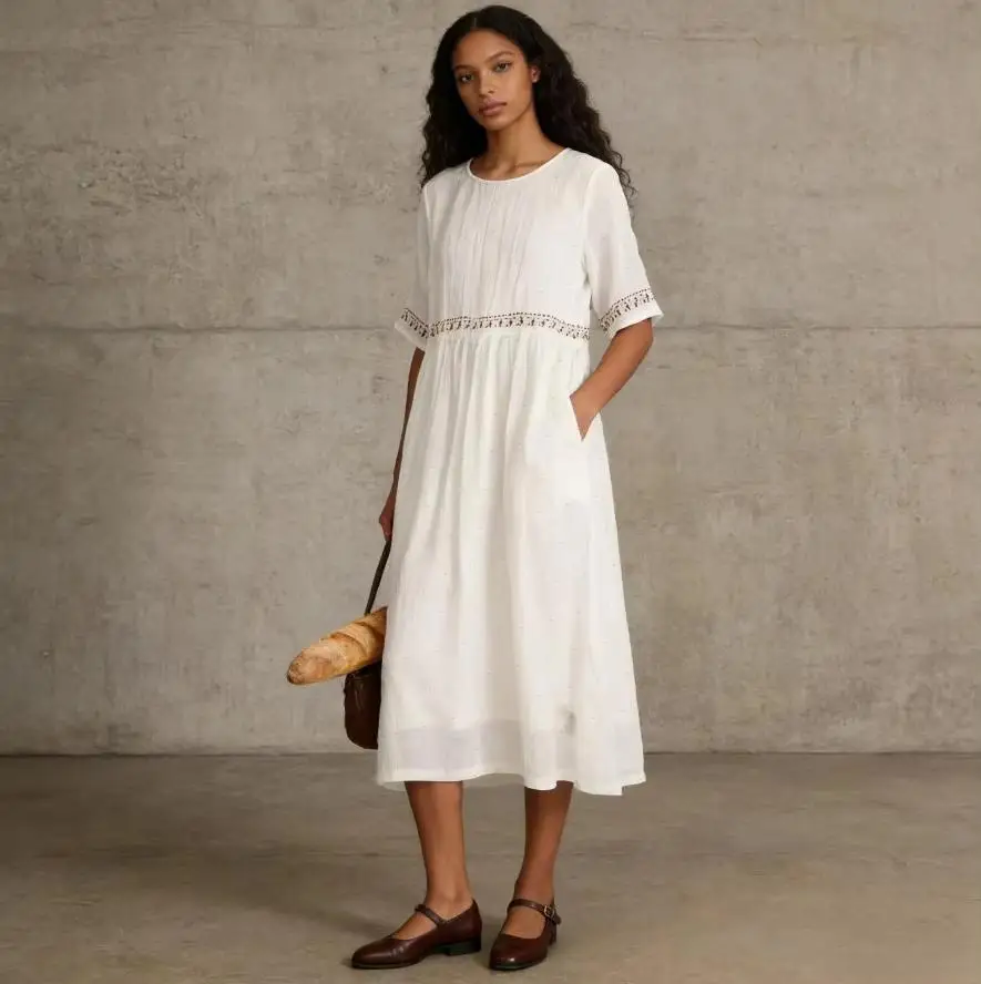 Women Vintage Dresses Short Sleeve Round Neck Long Dress Solid Spliced Loose Print Vestidos Party Lady Casual Summer 2026