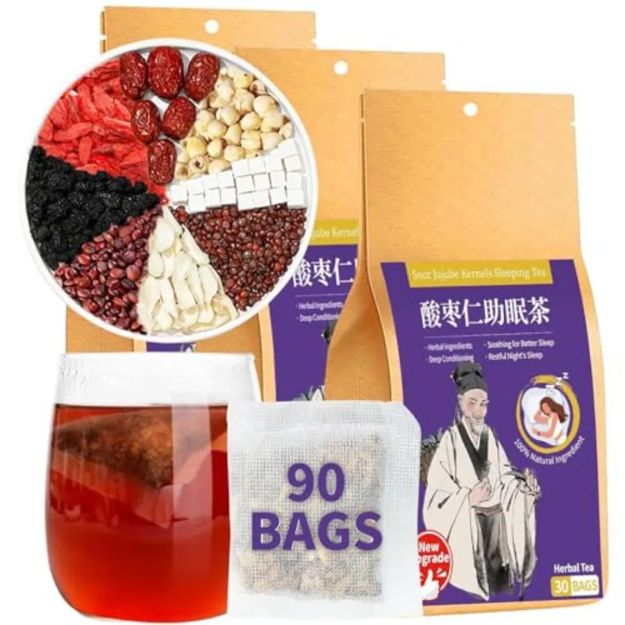 

Чай для сна Baihuatang Good Night Sleep Tea 450г (90 пакетиков по 5г) с порией, кислой унаби, сушеной шелковицей, ягодами годжи, ячменем и ломтиками унаби