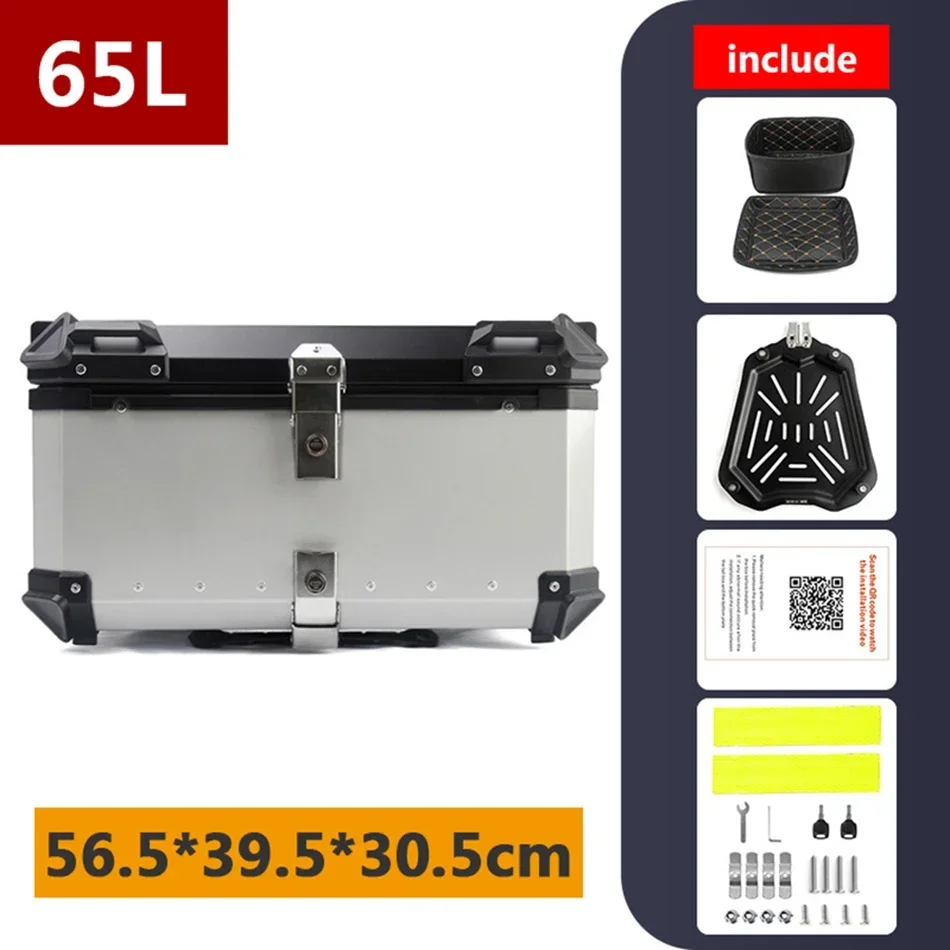 65L Large Capacity Motorcycle Tail Box Motorcycle Aluminum Top Box Universal Rear Trunk Motorcycle Travel Luggage Storage Case