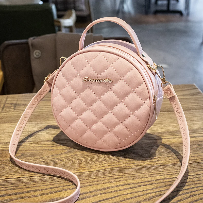 New Women\'s Bag Retro Sweet Girl Series Small Round Bag Lingge Embroidered Thread Handle Bag Single Shoulder Bag Crossbody Bag