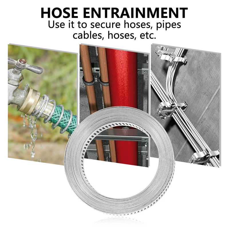 304 Stainless Steel Worm Clamp Hose Clamp Strap with Fasteners Adjustable DIY Pipe Hose Clamp Ducting Clamp 11.5 Feet