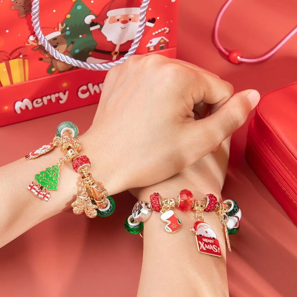 Christmas Tree Diy Christmas Bracelet Set Cartoon Pendant Adjustable Santa Claus Bracelet Diy Metal Diy Children's Bracelet Kit