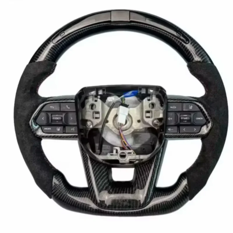 Modified Leather Carbon Fiber Racing Style LED Steering Wheel Upgrade For Toyota Corolla LC300 Hilux Fortuner Land Cruiser GR view 3