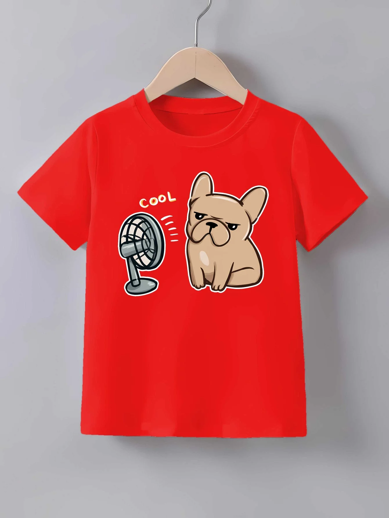 Cool French Bulldog Electric Fan Print T Shirt Family Matching Outfit Boys Girls Kids Short Sleeve Cartoon Children Daily Tees
