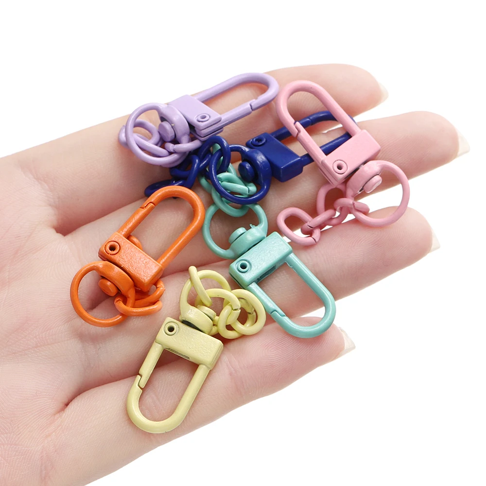 10pcs/Lot Colorful Alloy Snap Lobster Clasp with Extension Chains for Keychain Bag DIY Jewelry Making Accessories Supplies