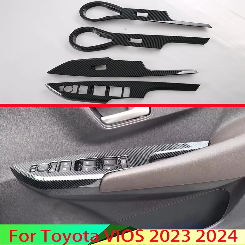 

For Toyota VIOS 2023 2024 Car Accessories Carbon Fiber Style Door Window Armrest Cover Switch Panel Trim Molding Garnish