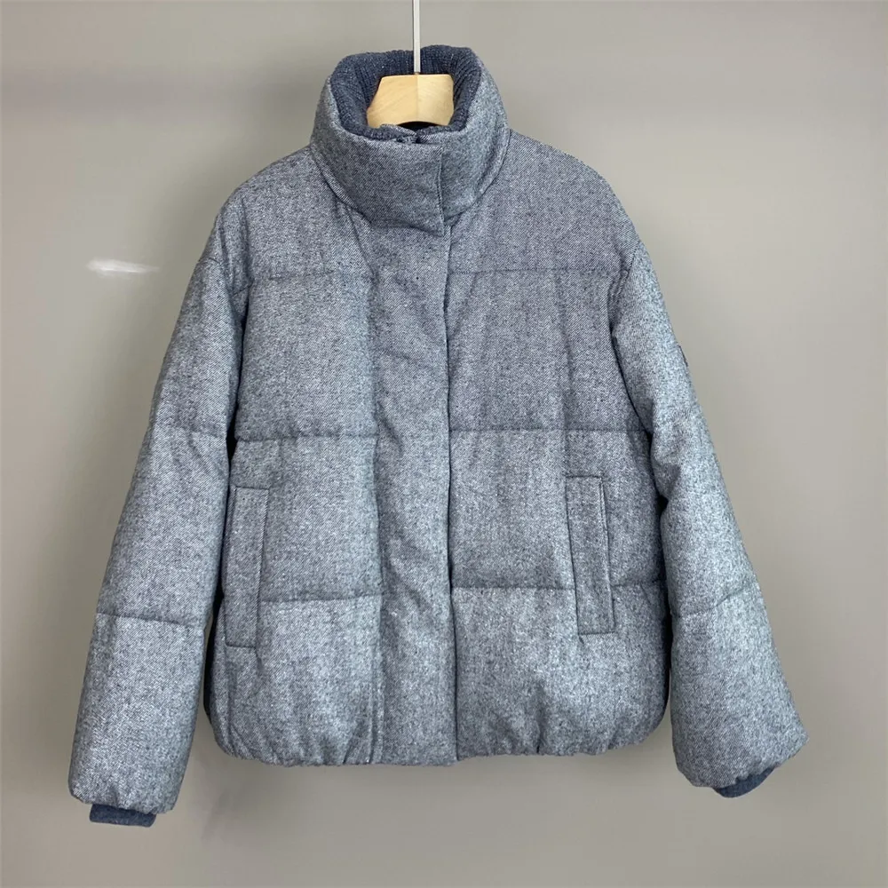 

Women's New Standing Collar Cashmere Knitted White Goose Down Jacket