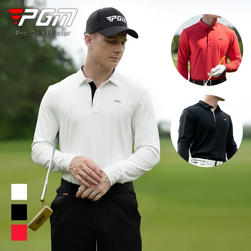 

PGM Men Breathable Golf Polo T-shirt Male Elastic Long Sleeve Casual Tops Men Patchwork Spring Golf Shirts Training Sportswear