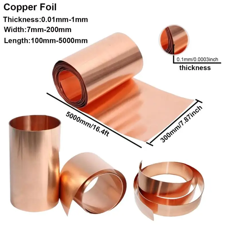 1pcs Coppers Foil Tape Shielding Sheet 0.01-1 mm X 7-300 mm X 100-1000mm Double-sided Conductive Roll