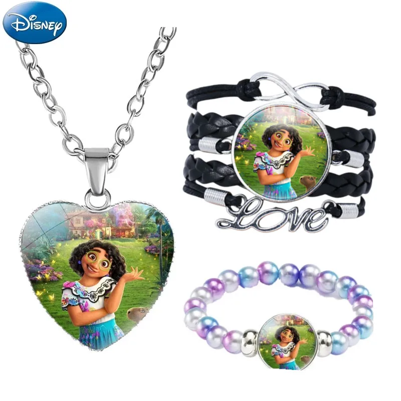 Disney Encanto time gem heart-shaped pendant necklace Mirabell Anime bracelet brooch Figure Kids Toys birthday Christmas gifts