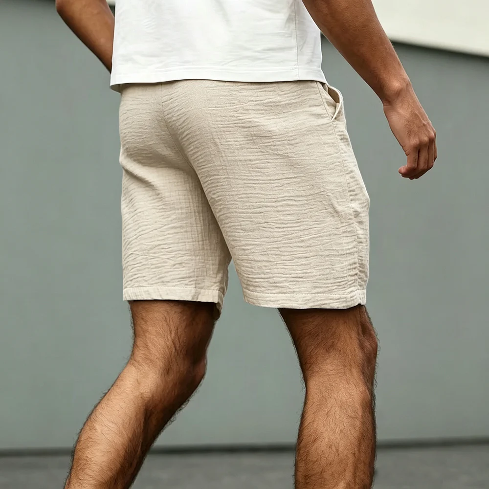 Herren-Freizeitshorts aus Baumwolle, atmungsaktiv, weicher Stoff, einfarbig, lockere Passform, elastische Taille, modisch, leicht, klassische Herrenshorts – Detail 9