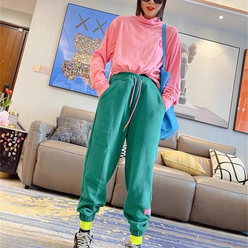 Winter losse pasvorm veelzijdige jogger hoge taille afslankende lange broek puur katoen fleece gevoerde verdikte trekkoord sport joggingbroek