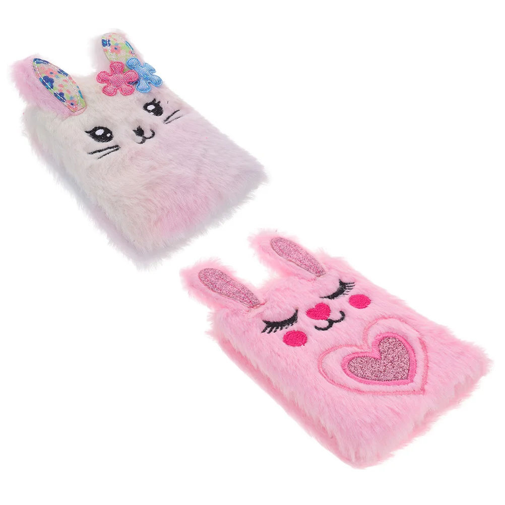 2Pcs Plush Notebook Cartoon Diary Girls Mini Pocket Dyed Cover Journal Writing Book Daily Travel Note Accessories