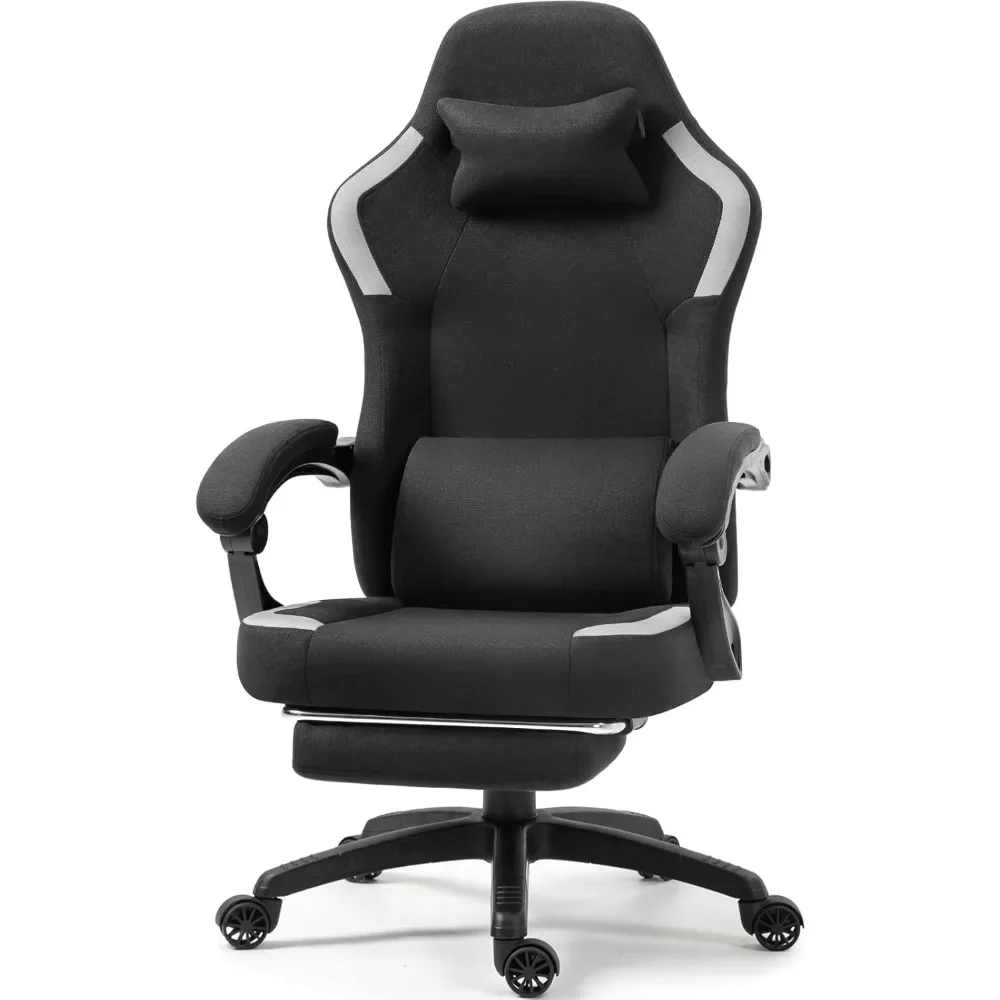 

Fabric Gaming Chair with Pocket Spring Cushion,Breathable with Massage Lumbar Support and Footrest,High Back Computer Chair