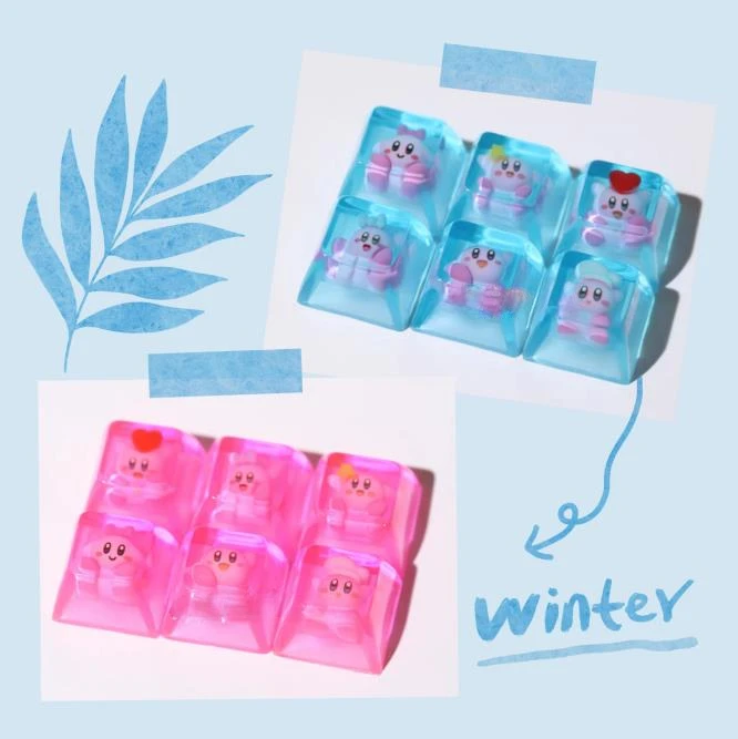 

6/set Individual Cartoon Animal Keycap Cute Pink and Blue Key Cap Mechanical Keyboard Resin Transparent Stereoscopic Keycap Gift