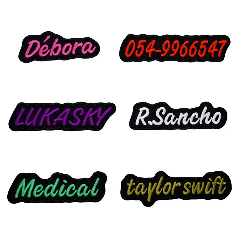 Custom Colorful Irregular Shape Embroidered Name Patch, Personalized Text Badge with Iron-On backing and Hook&Loop Backing