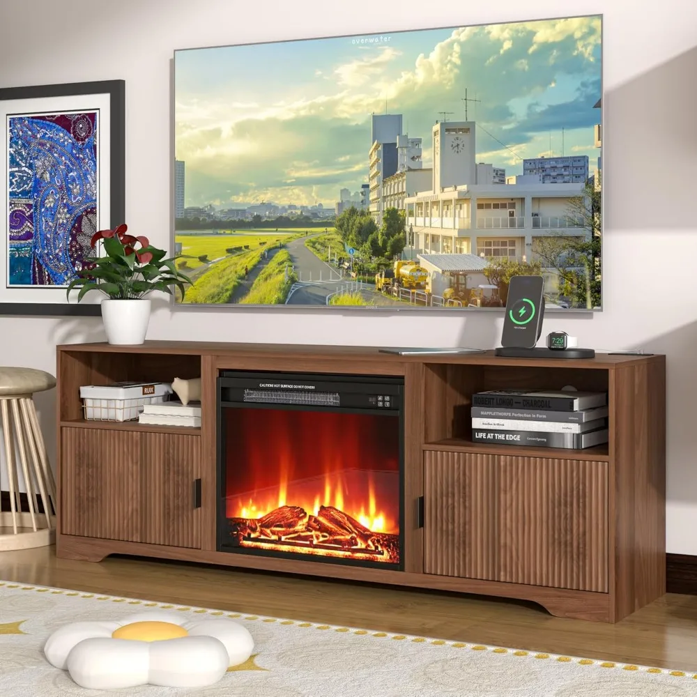 80 TV Stand, Entertainment Center with Adjustable Shelf, Modern Fluted Design for TVs