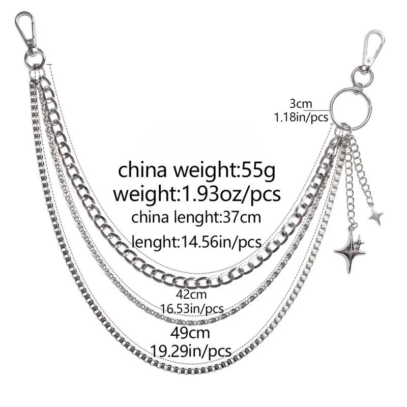 Punk Four-Pointed Star Garment Accessories Pants Waist Belts Men Women Key Chains Trousers Chain Wallet Keychain Unisex Gift