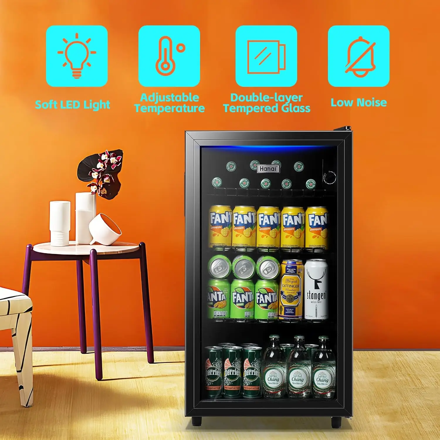 Beverage Refrigerators 120-Can Small Mini Fridge for Home, Office or Bar with Glass Door and Adjustable Removable Shelves