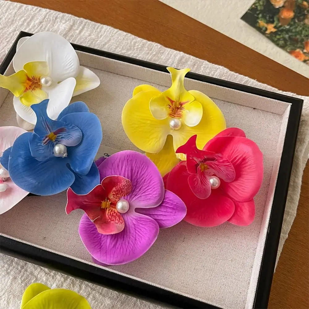 Simple Cloth Flower Hair Clip Pearl Butterfly Orchid Orchid Flower Hairpin Korean Style Headdress Girl Hair Clip Girl