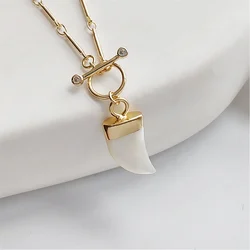 FUWO 1Pcs Small Horn Shell Necklace, Golden OT Buckle Chain Exquisite And Lovely, Suitable For Women's Daily Wear Style NC537