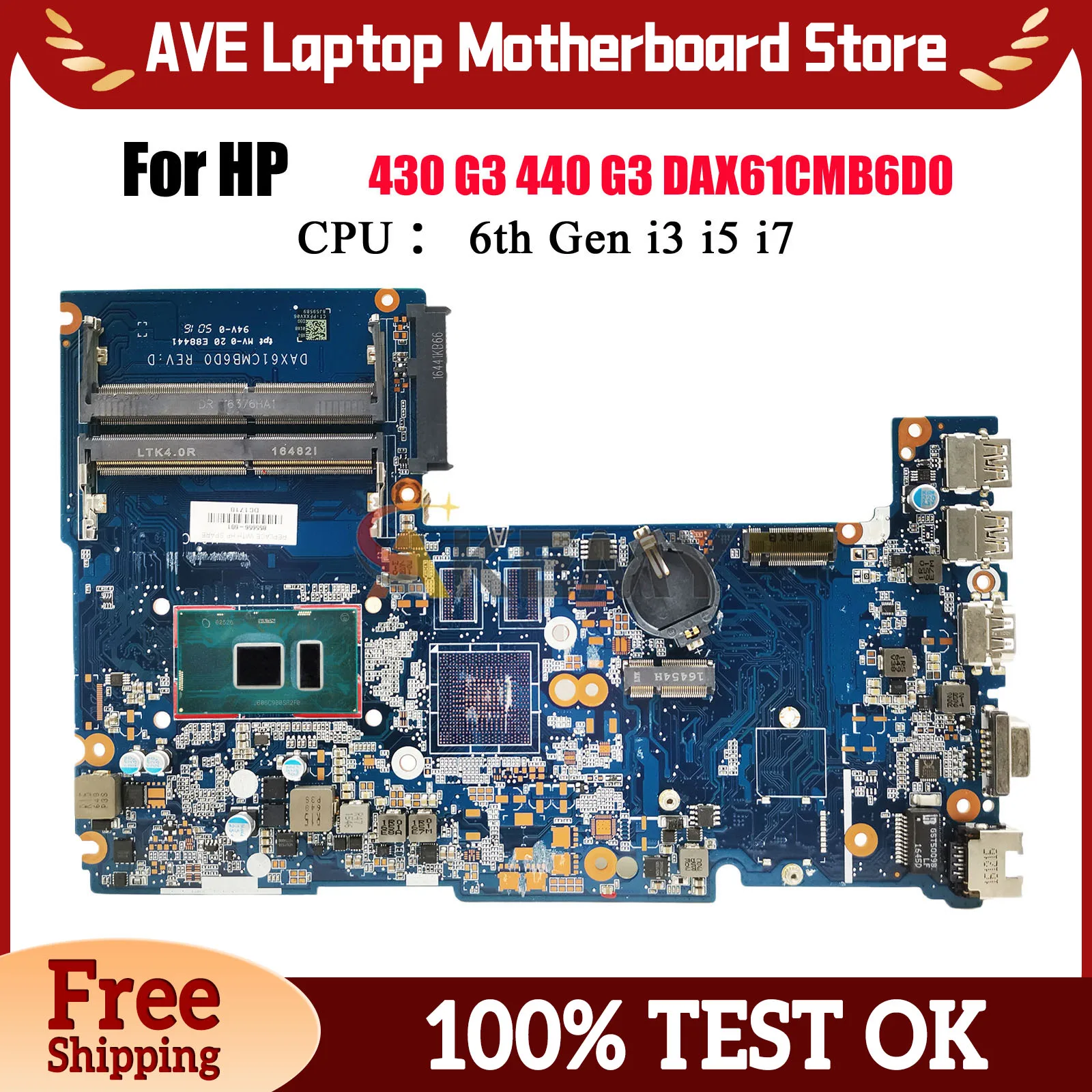 

DAX61CMB6D0 Материнская плата для ноутбука HP ProBook 430 440 G3 с процессором i3 i5 i7 DDR4 855658-601 855656-601 100% полностью протестирована