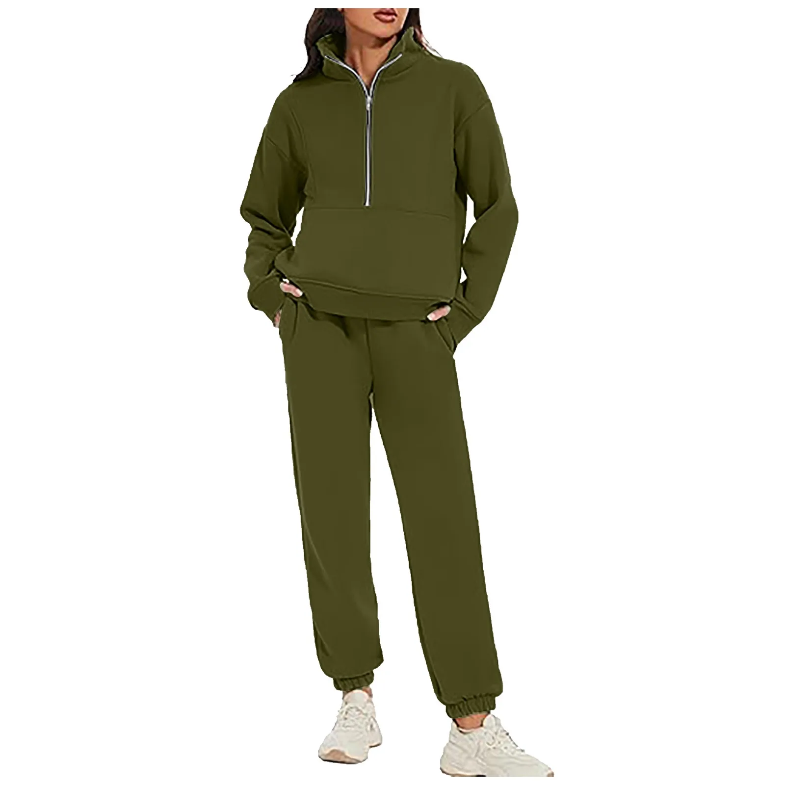 Autumn Winter Women\'s Tracksuit with Zipper Oversize Fleece Casual Two Piece Set Women Classic Sports Trouser Suits for Women