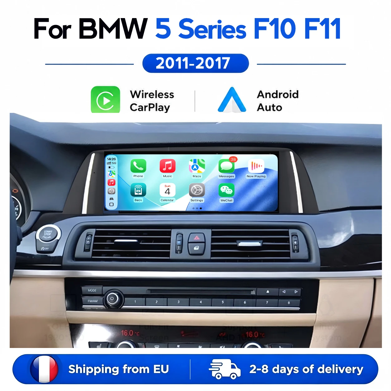 EU Stock 10.25" QLED Screen Car Multimedia Player For BMW 5 Series F10 F11 2011-2017 CIC NBT System,Wireless CarPlay Android Auto BT Car Radio Stereo Plug and Play Linux Screen
