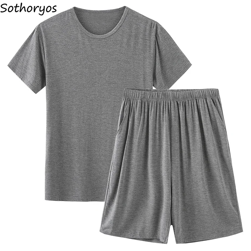 

Women Simple Pajama Sets Solid Short Sleeve Tops Loose Shorts Large Size M-4XL Soft Sleep-wear Summer Lounge Female Home Casual