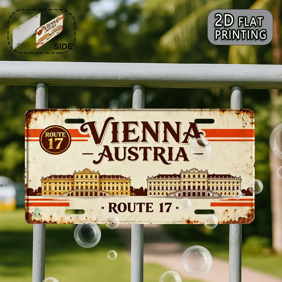 2D Flat, 1pc Vienna Vintage Metal Aluminum License Plate, Decorative Sign, for Decorative Use Only, Travel Gift, Souvenir Gift