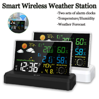 Smart Wireless Weather Station Multifunctional EU Weather Clock Home Thermometer Hygromete VA Color Screen Weather Forecast