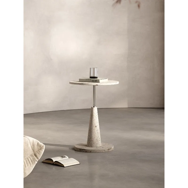 Wabi Sand Wind Natural Travertine Round Edge Home Mobile Nordic Modern Small Apartment Sofa Side Table Simple Small Table