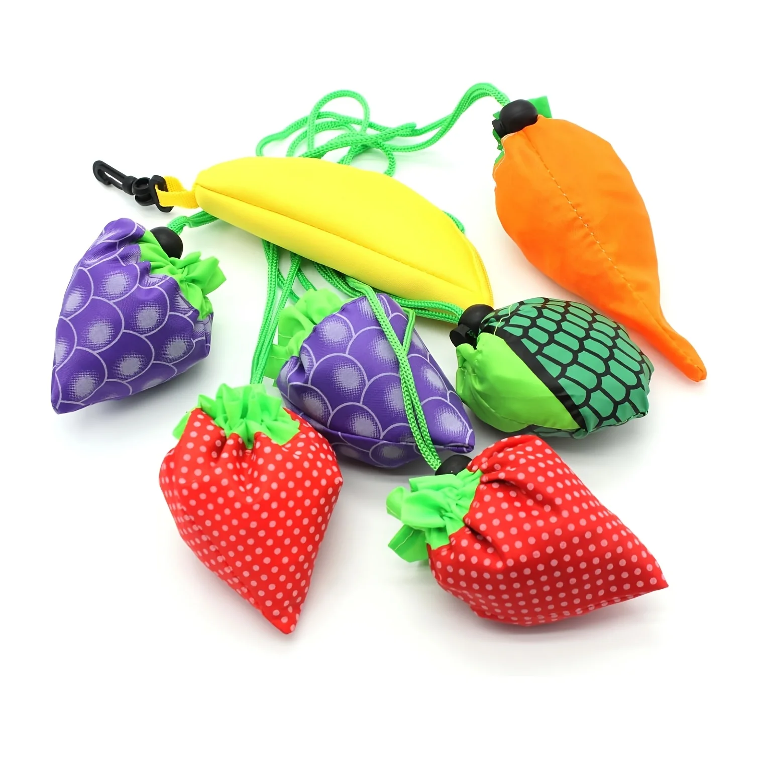 5Pcs Fruit Print Reusable Shopping Bag,Foldable Washable Handbag,Wear-resistant Pouch for Travel Daily Grocery